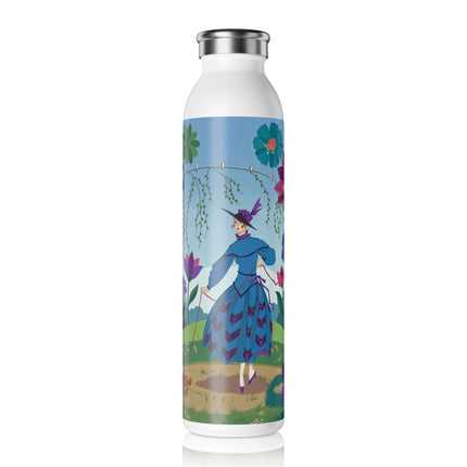 🌸🐕 The Lady Of The Flower Walk Slim Water Bottle – Art Deco Garden Promenade