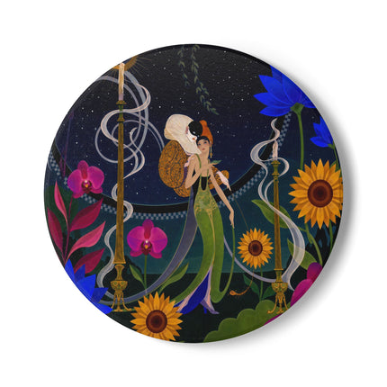 🌙🕯️ The Lady Of The Midnight Garden Ceramic Coaster – Art Deco Nocturne