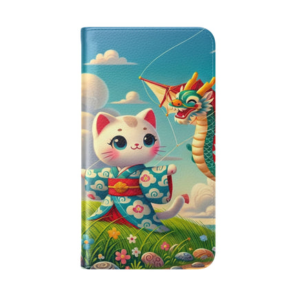 🪁🐉 Geisha Kitten and the Dragon Kite Flip Case – Joyful Flight & Dragon Spirit