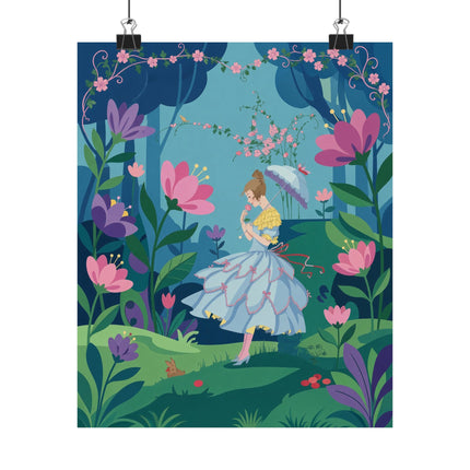 🌸🦋 The Lady Of The Enchanted Flower Forest Matte Vertical Poster – Art Deco Woodland Whimsy