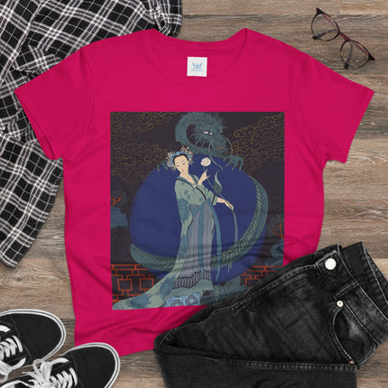 🐉🪷 The Lady Of The Lotus Dragon Cotton Tee – Art Deco Asian Fantasy