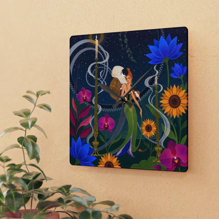 🌻🌙 The Midnight Sunflower Garden Acrylic Wall Clock – Art Deco Floral Fantasy