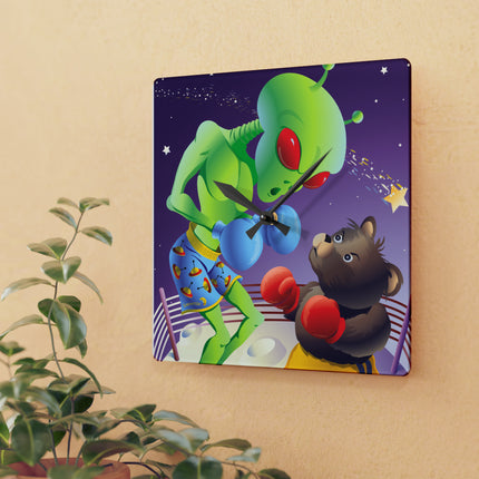 Cosmic Clash Acrylic Wall Clock, Round and Square