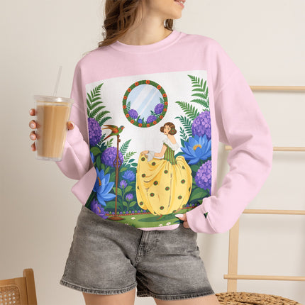 🦜🪷 The Parrot Garden Reflection Crewneck Sweatshirt – Art Deco Fashion Whimsy