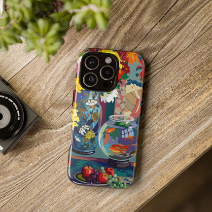 Floral Fishbowl Still Life Phone Case – Vibrant Harmony & Colorful Life