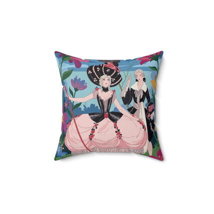 🌸🎀 The Grand Fashion Promenade Square Pillow – Art Deco Floral Whimsy