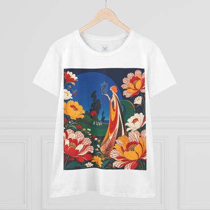🌺🐦 The Enchanted Birdcage Garden Cotton Tee – Art Deco Floral Fantasy