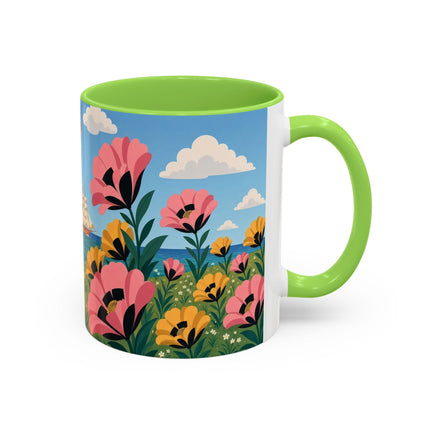 🌸⛵ The Seaside Blossom Promenade Colorful Mug – Art Deco Coastal Elegance