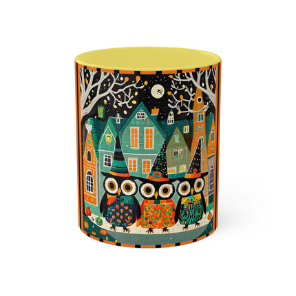 Night of the Trick-or-Treating Owlets Colorful Mugs, 11oz