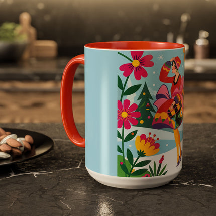 🌸🎄 Christmas In The Winter Garden Colorful Mug – Whimsical Holiday Fantasy