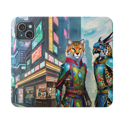 🐆🦜 Cybernetic Duets Flip Case – Neon Elegance & Digital Harmony