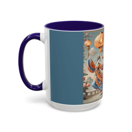 Golden Dragon & Lantern Lady Colorful Mug – Imperial Dragon & Elegant Harmony