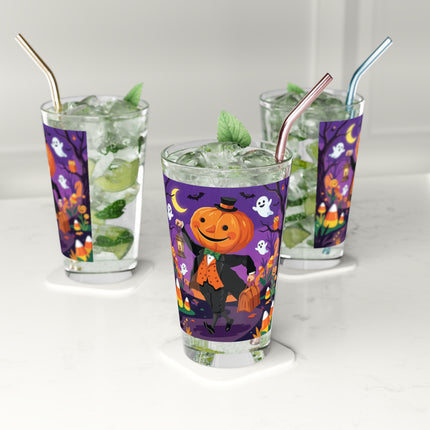 🎃🏮 The Pumpkin Gentleman’s Moonlit Stroll Glass, 16oz – Whimsical Halloween Charm