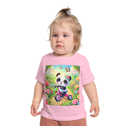 Panda’s Garden Ride Baby T-Shirt – Playful Adventure in Bloom