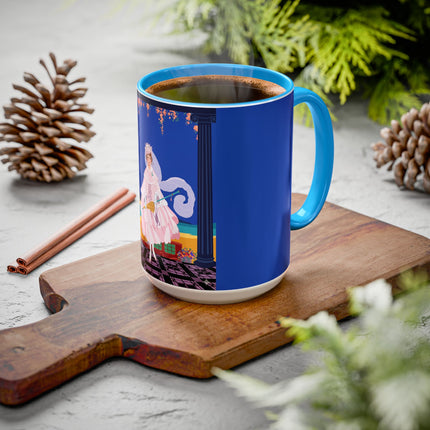 The Moonlit Promenade Colorful Mug (11oz, 15oz) – Blush Elegance, Coastal Romance & Art Deco Style