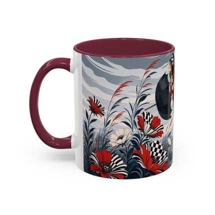 ☔🌹 The Scarlet Checkerboard Rainstorm Colorful Mug – Art Deco Floral Elegance