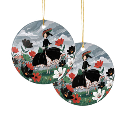 🌧️🌺 The Stormy Flower Walk Ceramic Ornament – Art Deco Floral Fashion