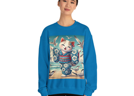 Geisha Kitten by the Seaside Heavy Blend™ Crewneck Sweatshirt