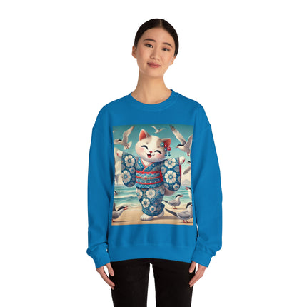 Geisha Kitten by the Seaside Heavy Blend™ Crewneck Sweatshirt