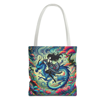 Mystic Guardian of the Sky Tote Bag – Warrior Fairy & Turquoise Dragon