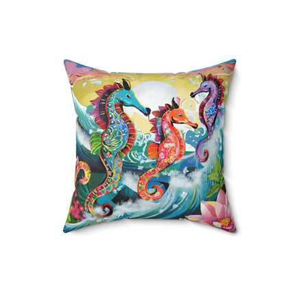 Seahorse Symphony Spun Polyester Square Pillow