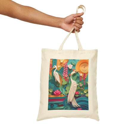 Elegant Egret Oasis Cotton Canvas Tote Bag