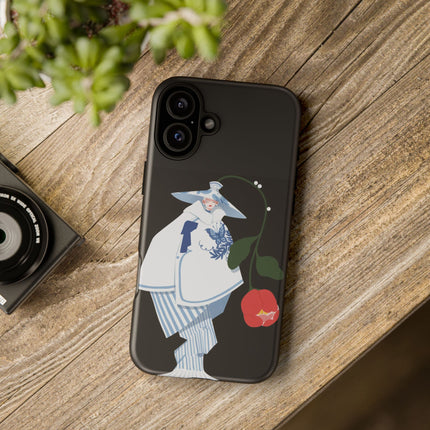Blue & White Porcelain Geisha Phone Case – Elegant Mystery & Floral Grace