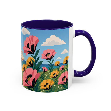🌸⛵ The Seaside Blossom Promenade Colorful Mug – Art Deco Coastal Elegance