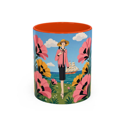 🌸⛵ The Seaside Blossom Promenade Colorful Mug – Art Deco Coastal Elegance