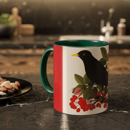 Blackbird & Rose Colorful Mugs – Timeless Elegance & Nature's Harmony