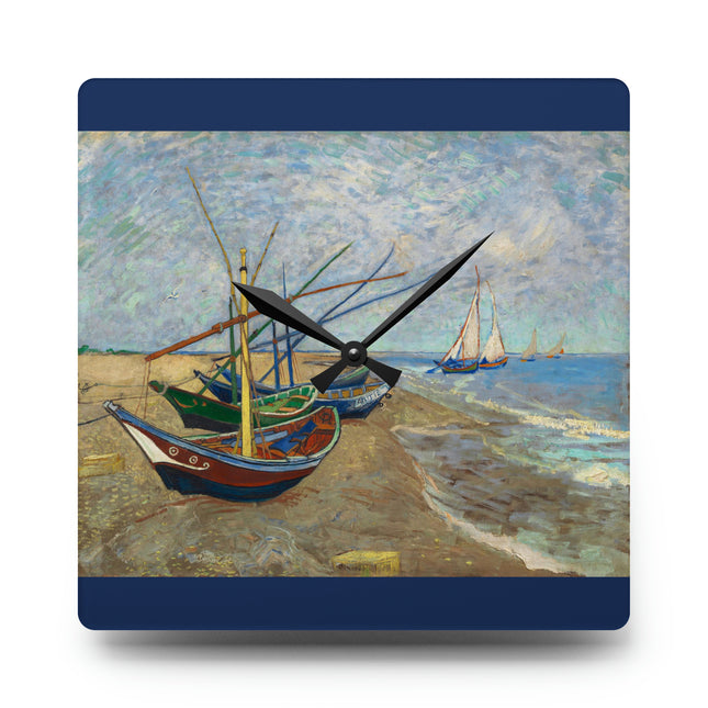Fishing Boats by Vincent Van Gogh Acrylic Wall Clock, Round & Square