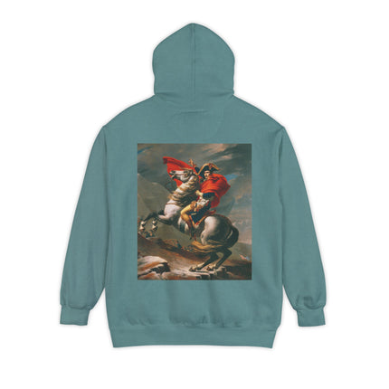 Napoleon Crossing the Alps by Jacques-Louis David Unisex Garment-Dyed Hoodie
