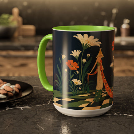 🌼🧡 The Midnight Floral Masquerade Colorful Mug – Art Deco Fashion Fantasy