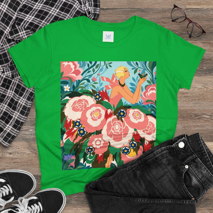 🌸🐦 The Girl Of The Little Birds Cotton Tee – Art Deco Floral Whimsy