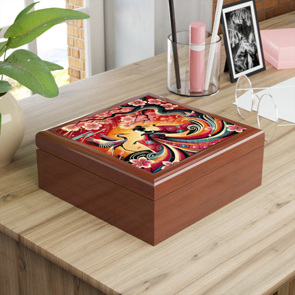 Fairy and Stork Beneath the Cherry Blossoms Jewelry Box – Crimson Harmony