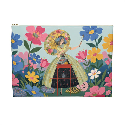 🌸🪞 The Floral Parasol Reflection Accessory Pouch – Art Deco Garden Fantasy