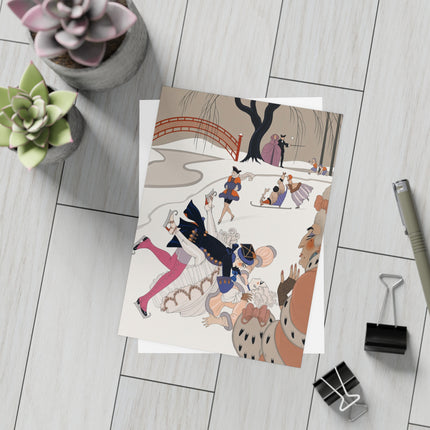 ⛸️❄️ The Grand Winter Skating Mishap Postcard Bundles – Art Deco Winter Whimsy