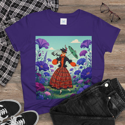 🌺✨ The Enchanted Flower Promenade Cotton Tee – Art Deco Fashion Whimsy