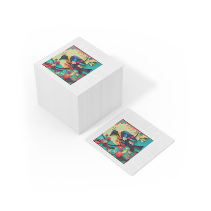 Curious Crow White Coined Napkins
