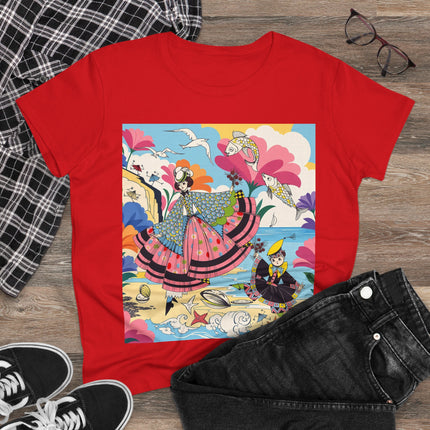 🐚🐟 The Seaside Fantasy Cotton Tee – Art Deco Ocean Whimsy
