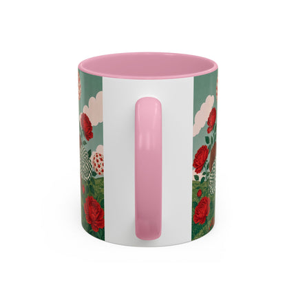 🌹💚 The Scarlet Rose Checkerboard Garden Colorful Mug – Art Deco Floral Whimsy