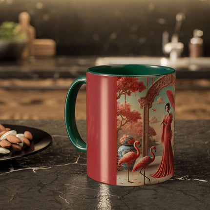 Petals, Porcelain, and Flamingos Colorful Mugs (11oz, 15oz)