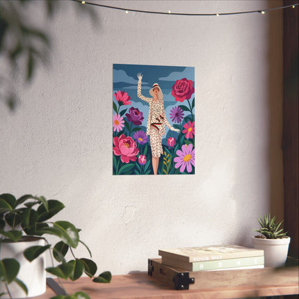 🌸👒 The Lady Of The Grand Flower Garden Matte Vertical Poster – Art Deco Fashion Illustration
