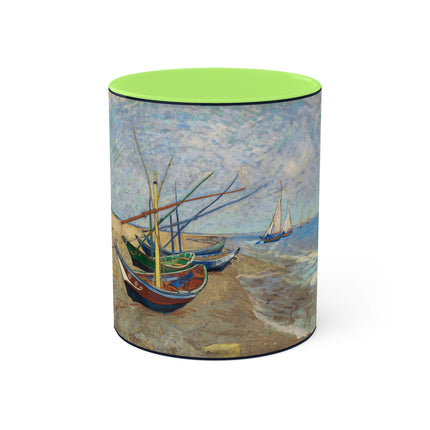 Fishing Boats on the Beach at Saintes-Maries by Vincent Van Gogh Colorful Mugs, 11oz