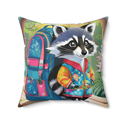 Baby Racoon Spun Polyester Square Pillow