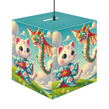 🪁🐉 Geisha Kitten and the Dragon Kite Light Cube Lamp – Joyful Flight & Dragon Spirit