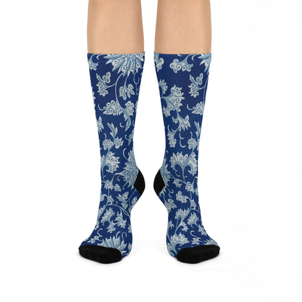 Blue Flower Pattern by Owen Jones Cushioned Crew Socks