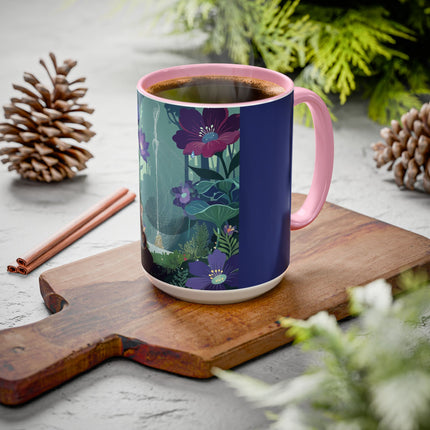 The Lady Of The Moonlit Fountain Colorful Mugs – Art Deco Botanical Serenity