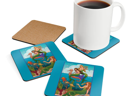 Three Mermaids with Strings of Pearls by Carlo Chiostri Corkwood Coaster Set