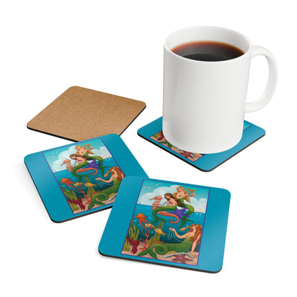 Three Mermaids with Strings of Pearls by Carlo Chiostri Corkwood Coaster Set